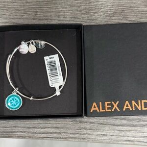 Alex and Ani Silver Bangle with Teal Compass Charm